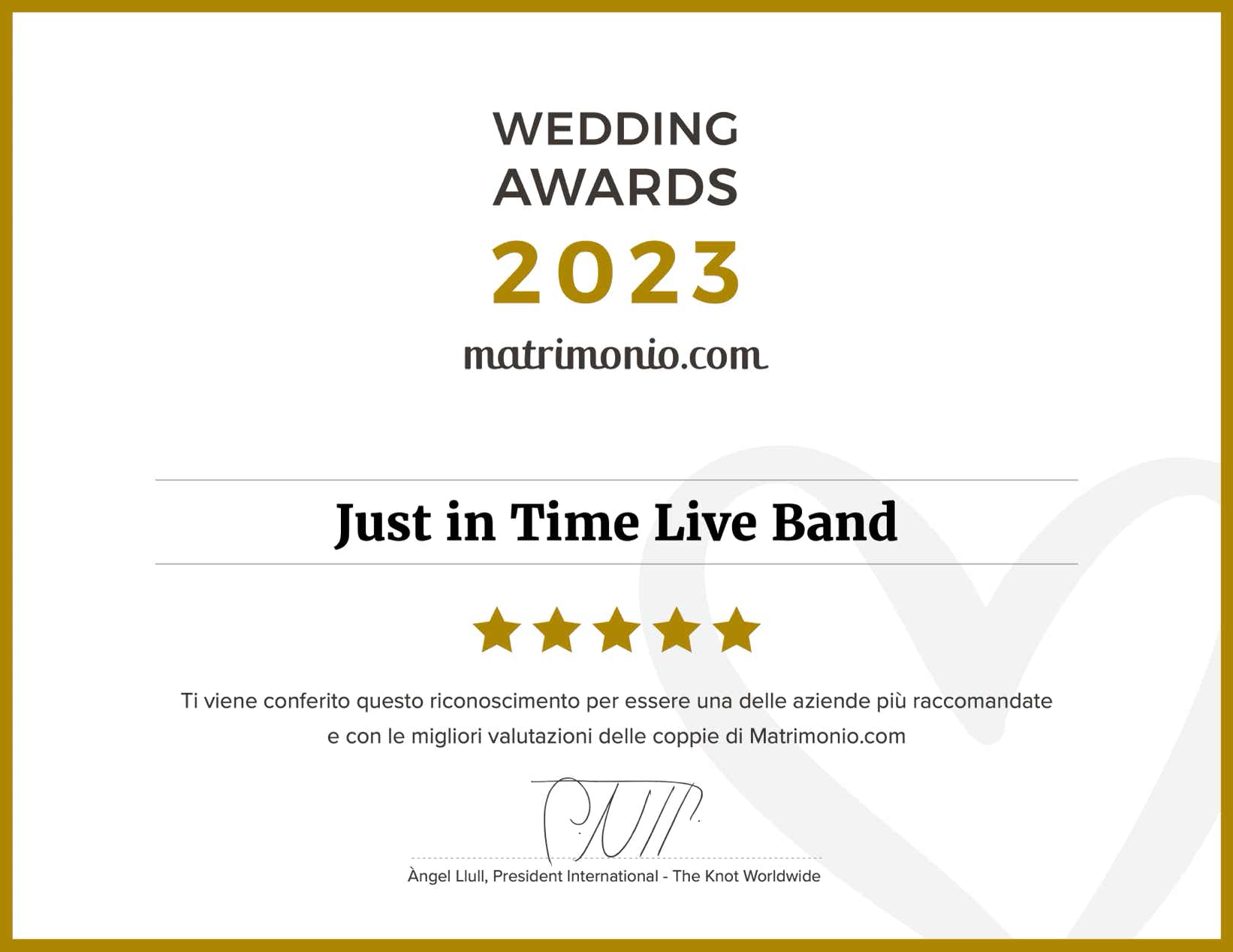 Wedding Awards 2023 conferito a Just in Time Live Band