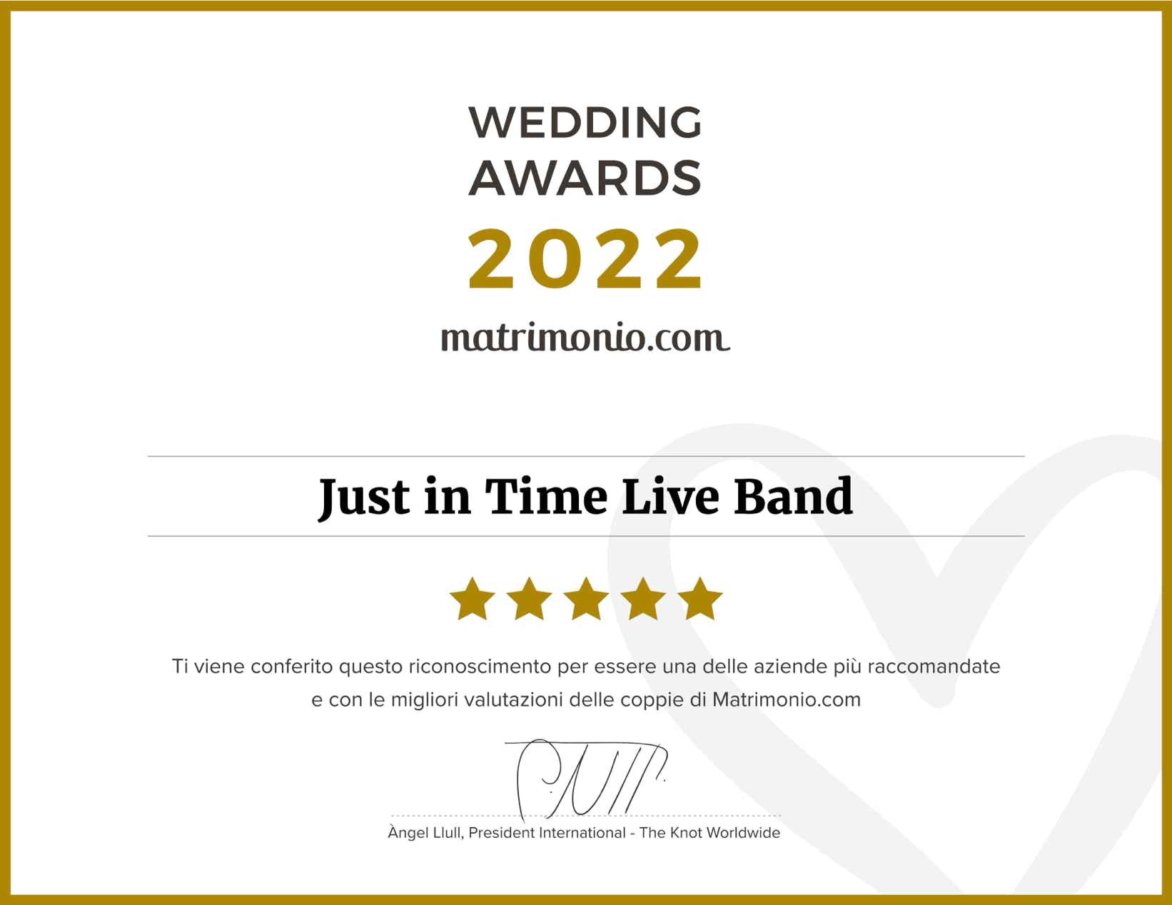 Wedding Awards 2022 conferito a Just in Time Live Band