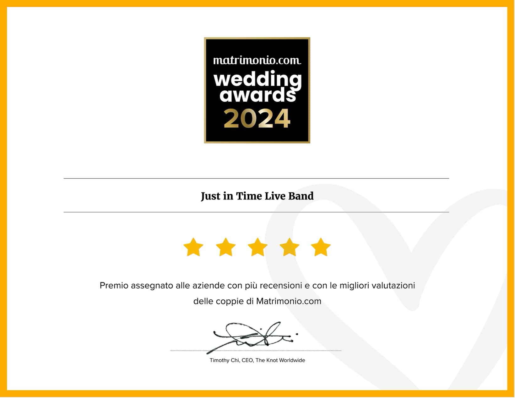 Wedding Awards 2024 conferito a Just in Time Live Band